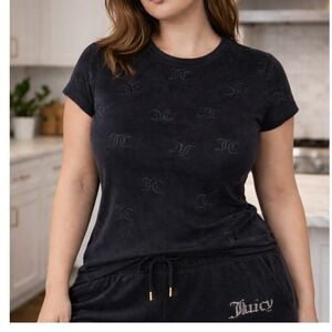 Juicy Couture Black Velour Lounge Top with logo –‎ XL